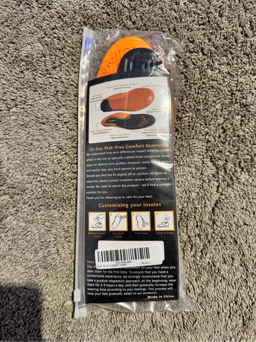 Orange and Black Gel Insoles - Packaged Comfort Inserts